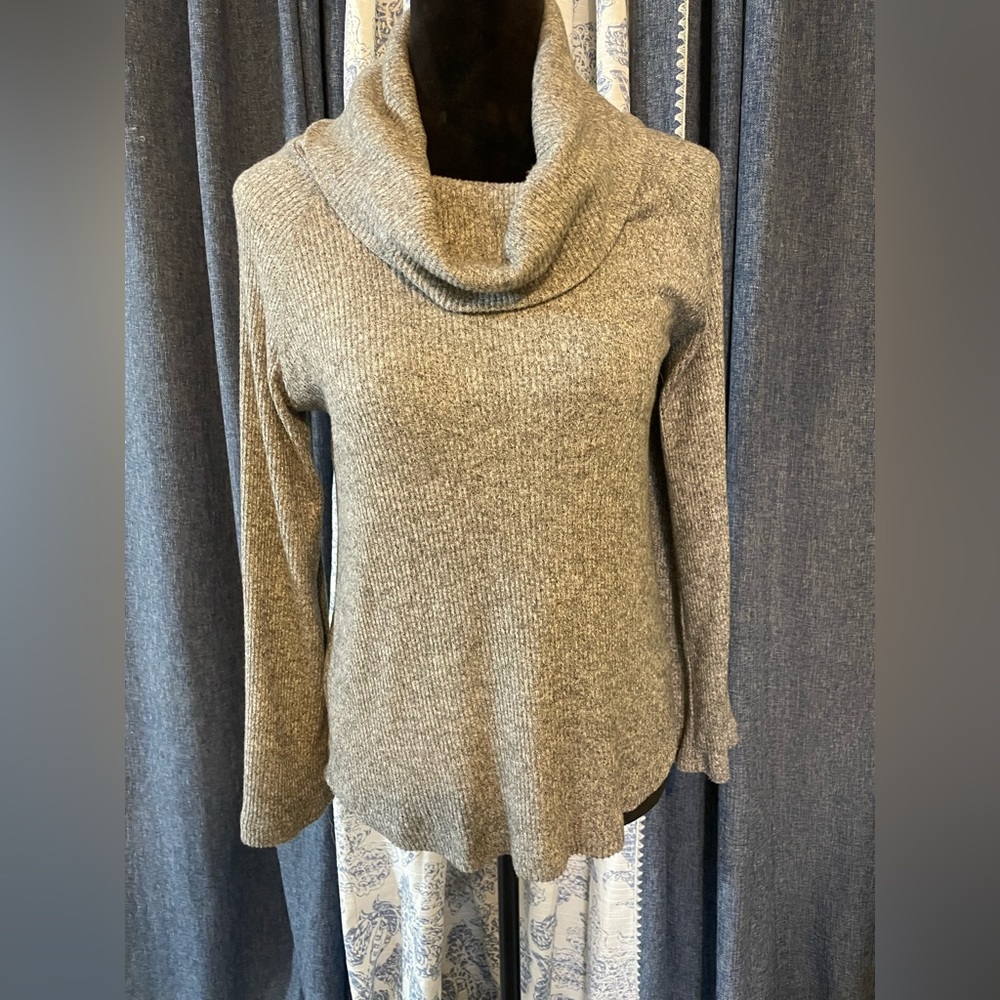 Anthropologie Maeve | Cowl Neck Knit Cropped Sweater Gray